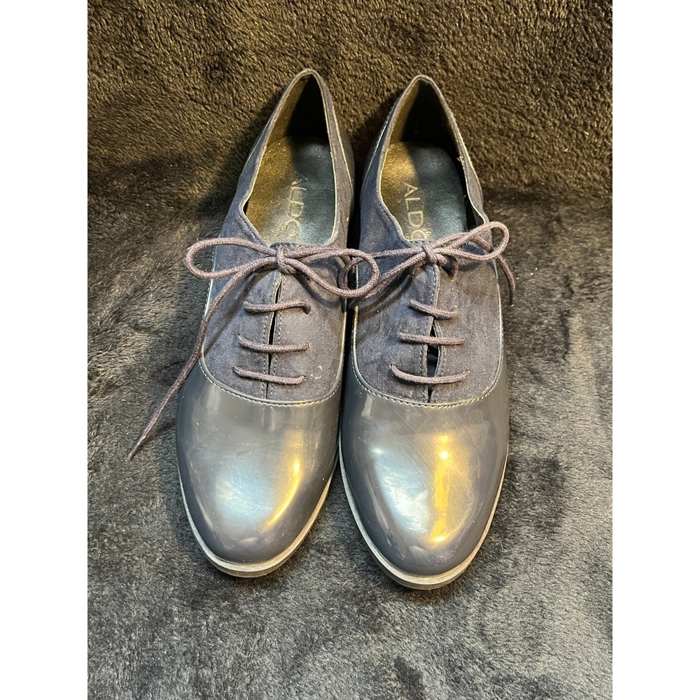 ALDO Women's Shoes Marwen Blue Patent Leather/Suede Lace Up Oxfords SZ 6.5 EU 37